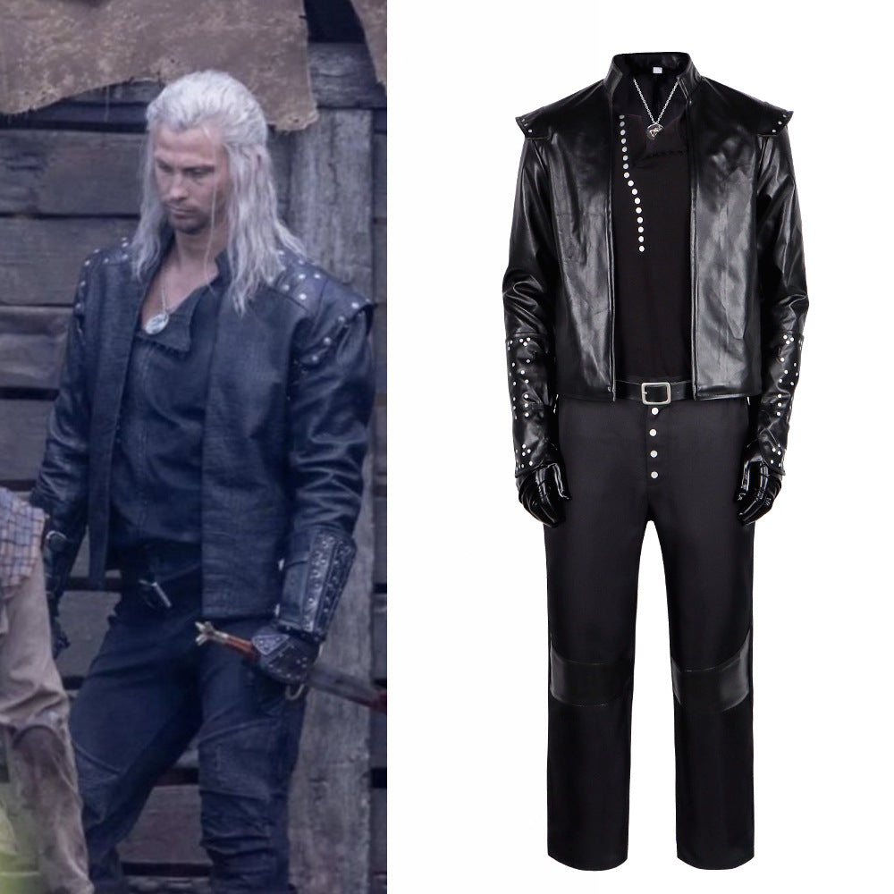 Witcher Geralt of Rivia Cosplay Costume Full Set Leather Jacket Halloween Game Character Outfit