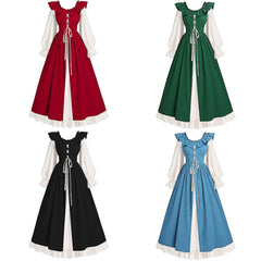 Medieval Renaissance Victorian Laced Sleeve Long Dress Irish Formal Dress Halloween Costume - Halloweez