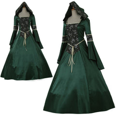 Elegante vestido de gala aristocrático victoriano en verde oscuro para bodas y fiestas. Fabricado a medida por Halloweez