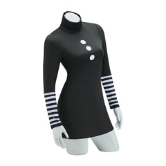 Costume de Cosplay de Marionnette d'Halloweez - Robe Noire Élégante avec Bas Rayés pour Carnaval d'Halloween pour Femmes