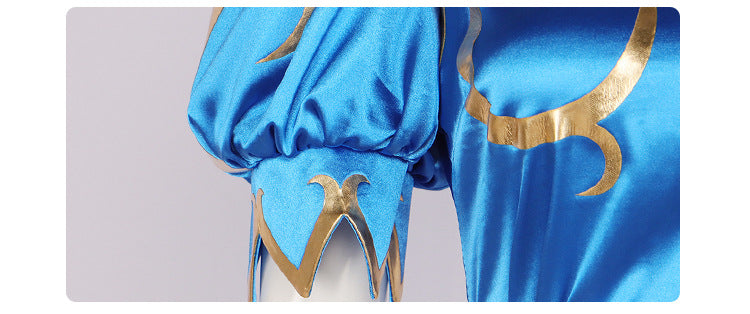Arcade Street Fighter Chun-Li Blue Cheongsam Cosplay Costume for Halloween and Performance - Halloweez