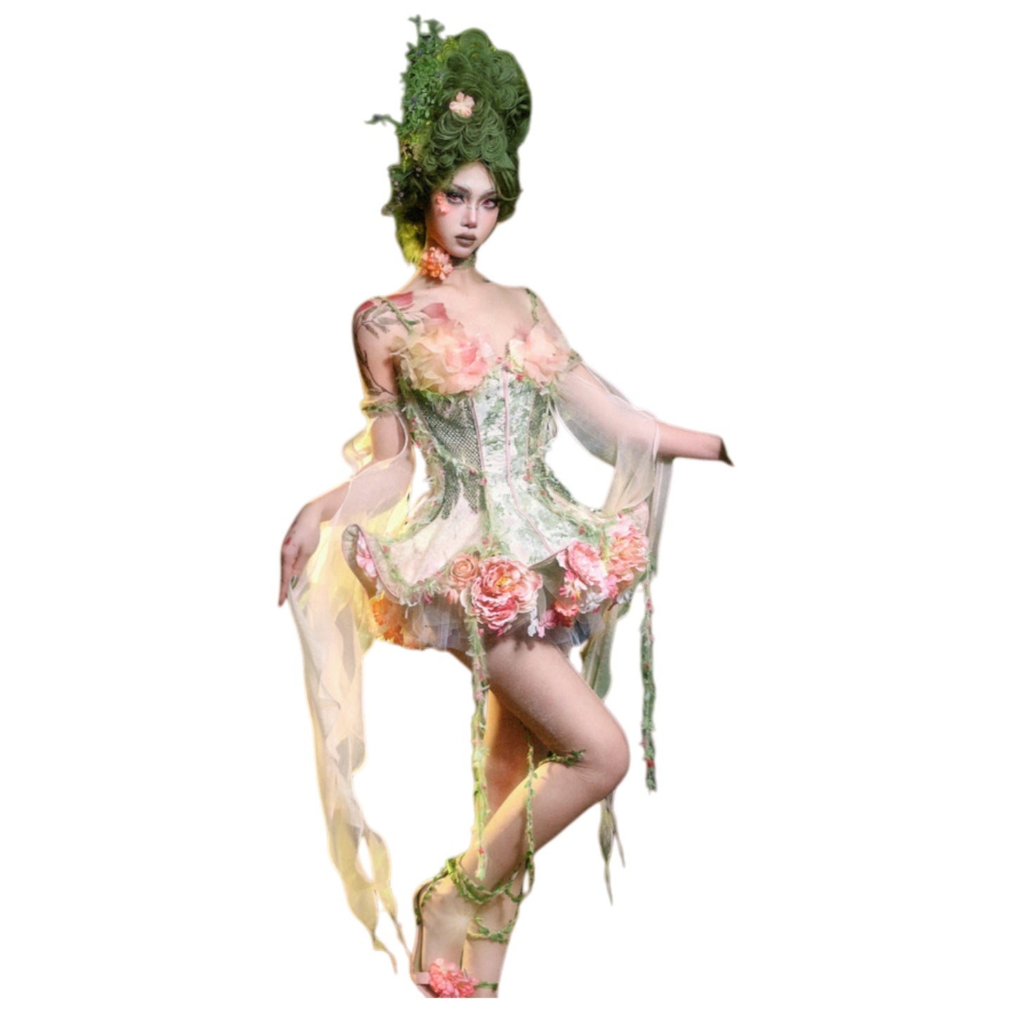 Blood Supply Original Forest Spirit Flower God Fishbone Corset Fairy Style Ethereal Dress Halloween Cosplay Costume - Halloweez