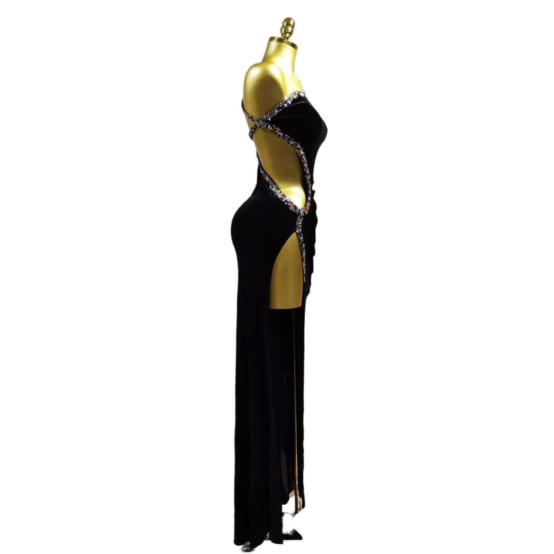 Elegant Black Slim Dress for Formal Events, Parties, Stage Performances, and Cosplay - Strap Style Bodycon Evening Gown - Halloweez
