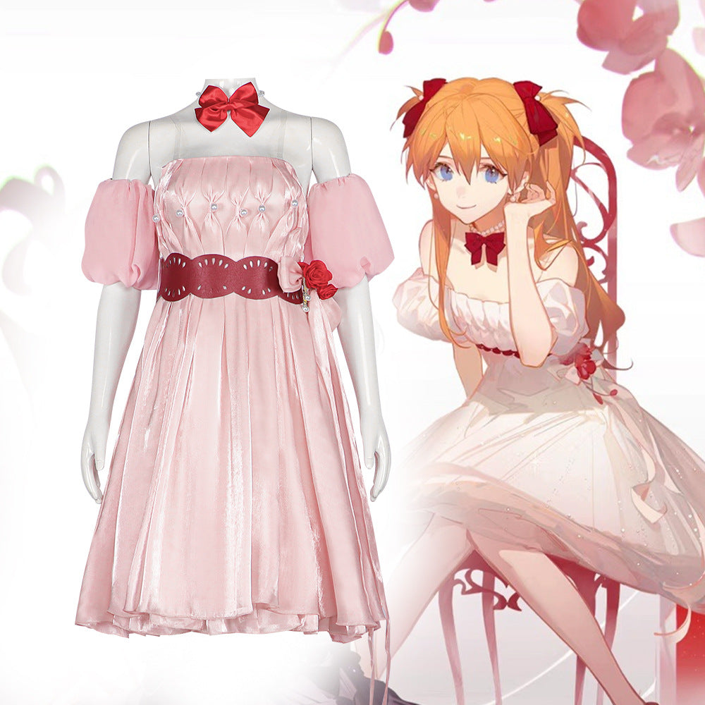 New Century Evangelion Asuka Flower Language Cosplay Costume - Ayanami Rei Off-Shoulder Dress - Halloweez