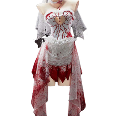 Halloweez Gothic White Bloody Bride Cosplay Costume Lace Hollow Out Dress for Halloween Anime Game Cosplay - Halloweez