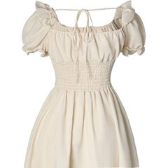 Medieval Renaissance Victorian Peasant Retro High-Waist Short-Sleeve Dress - Halloweez