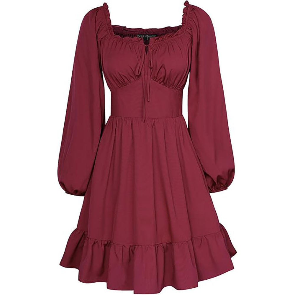 Renaissance Victorian Corset Long Sleeve Ruffle Off-Shoulder Dress - Ready Stock - Halloweez