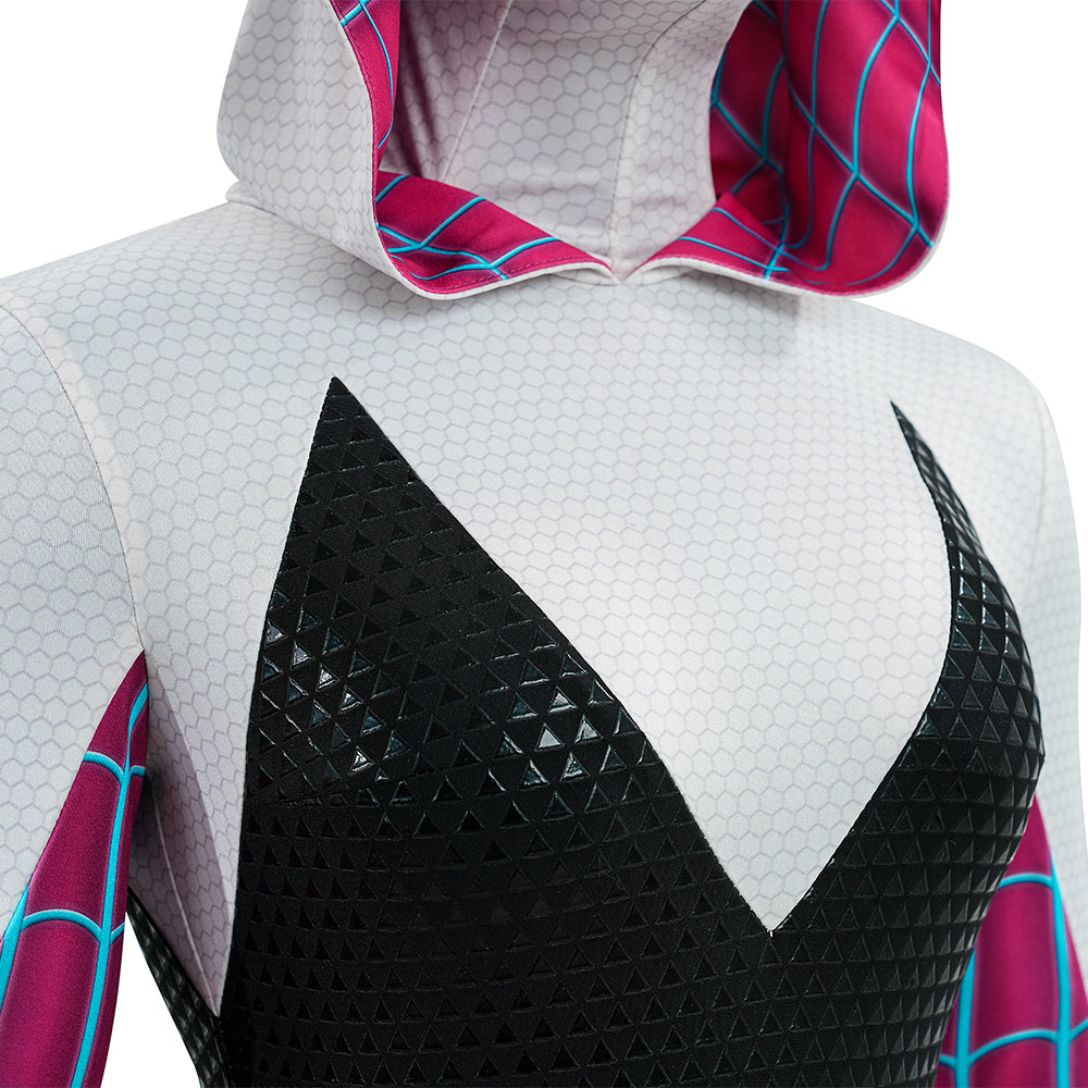 Upgraded Gwen Stacy Spider-Verse Cosplay Outfit, Color Block Embossed Full Set, Customizable Shoes - Halloweez