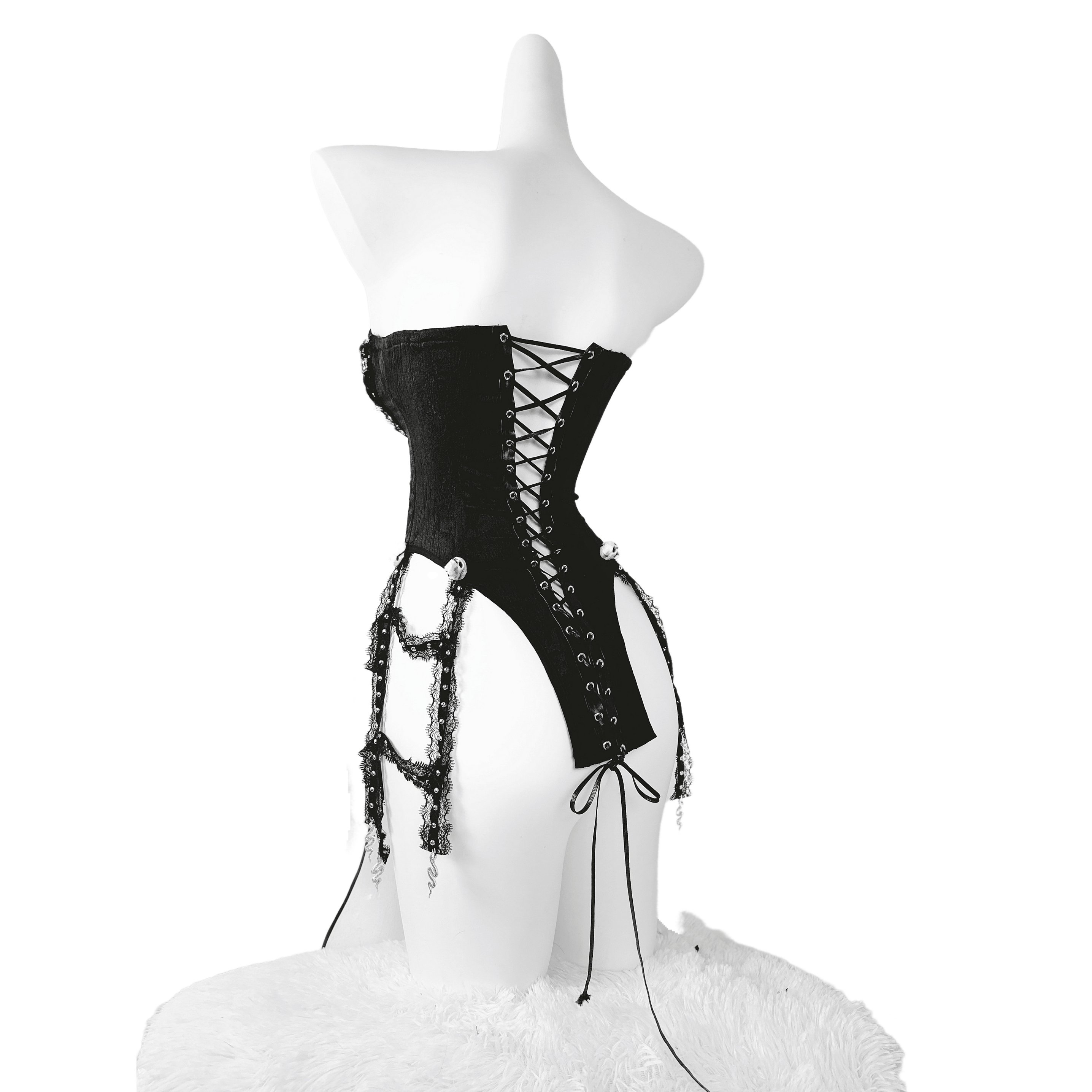 Celebrity Inspired TDH Original Heavy Work Handmade Pure Black Gothic Lace-Up Corset Cage Affordable Bustier Top with Built-in Pads - Halloweez