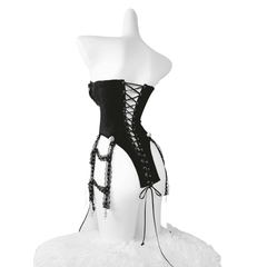 Celebrity Inspired TDH Original Heavy Work Handmade Pure Black Gothic Lace-Up Corset Cage Affordable Bustier Top with Built-in Pads - Halloweez
