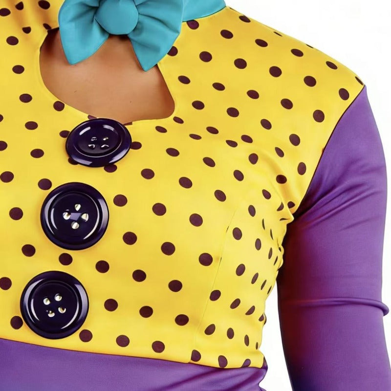 Women’s Colorful Clown Cosplay Costume – Vibrant Polka Dot Dress & Wig Set for Halloween, Carnival & Themed Parties - Halloweez