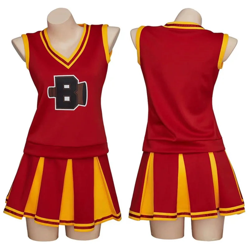 Disfraz de animadora de secundaria roja de Halloween para mujer: atuendo de cosplay perfecto