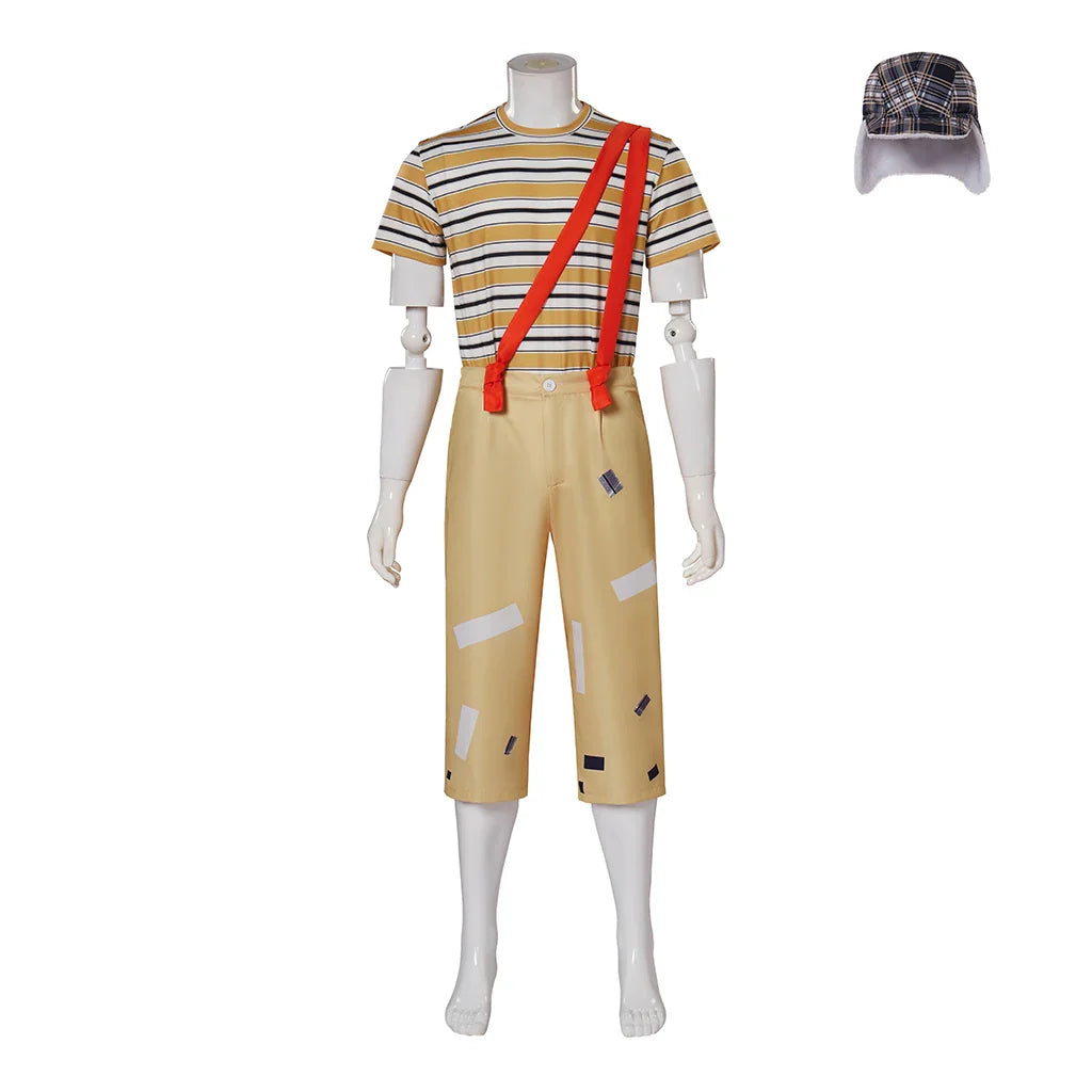 Costume d'Halloween El Chavo Del Ocho pour homme, ensemble t-shirt à rayures et pantalon avec chapeau pour tenues d'Halloween pour adultes