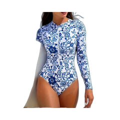 Women's Long Sleeve One Piece Swimsuit with 3D Digital Print - Perfect for Beach and Pool - Halloweez