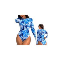Women's Long Sleeve One Piece Swimsuit with 3D Digital Print - Perfect for Beach and Pool - Halloweez