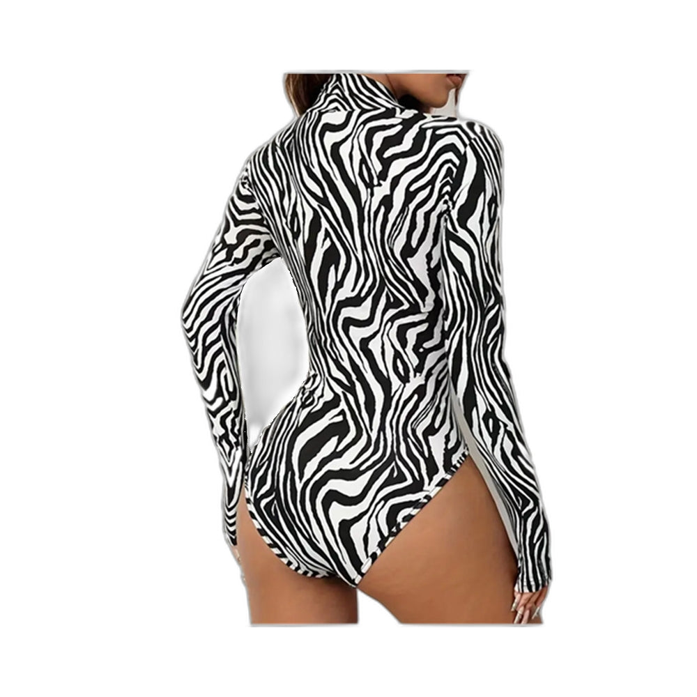 Women's Long Sleeve One Piece Swimsuit with 3D Digital Print - Perfect for Beach and Pool - Halloweez