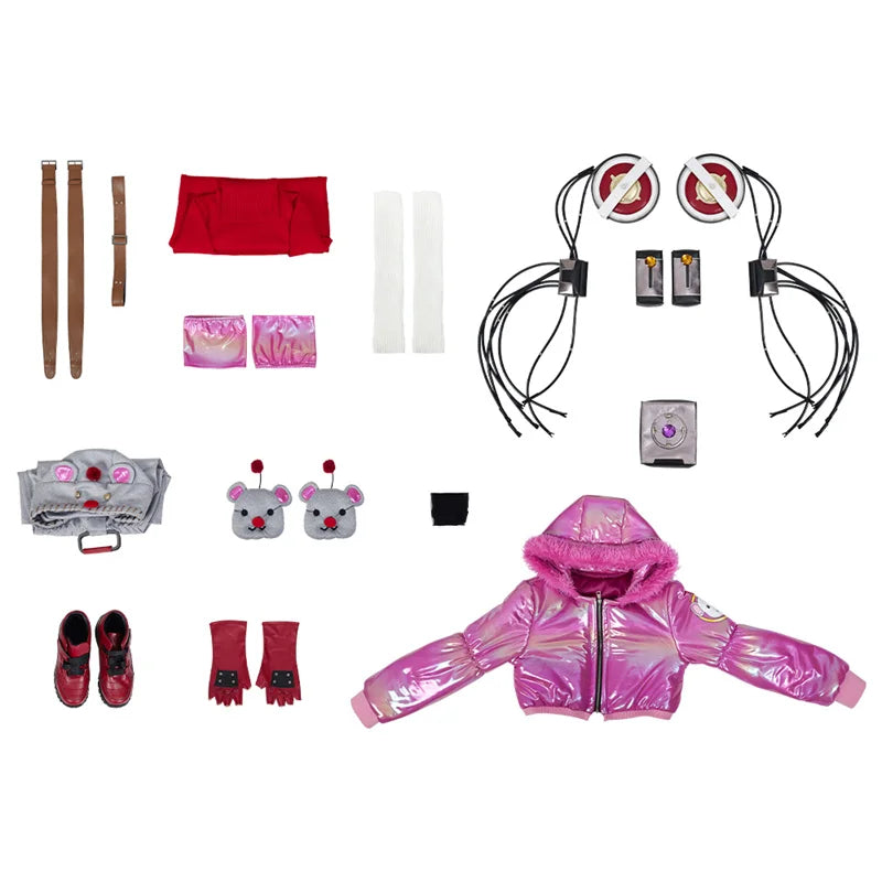 Stylish Wattson Cosplay Costume from Apex Legends in Pink with Accessories for Halloween Carnival