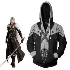 Halloweez FFVII Rebirth Sephiroth Cosplay Sweatshirt Unisex Vintage 3D Printed Hooded Pullover for Halloween Carnival Party