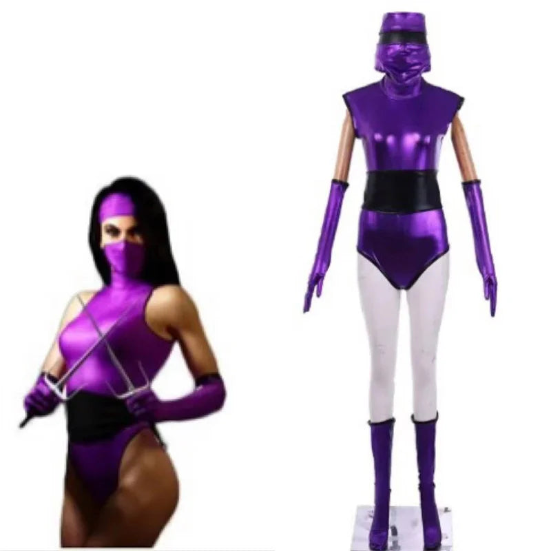 Superbe costume de cosplay Mileena pour femme, combinaison de combat violette | Tenues d'Halloween pour Halloweez