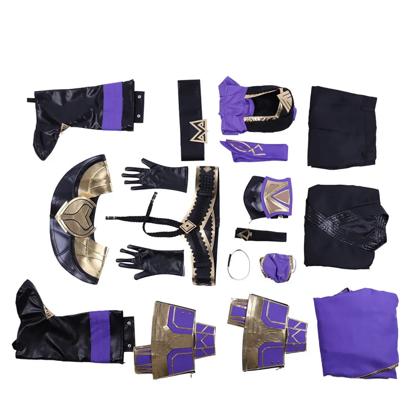 Halloweez Rain Cosplay Costume | Immersive Purple Warrior Outfit with Armguard, Gloves, and Mask