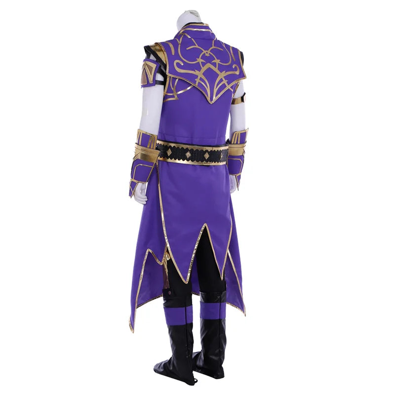 Halloweez Rain Cosplay Costume | Immersive Purple Warrior Outfit with Armguard, Gloves, and Mask