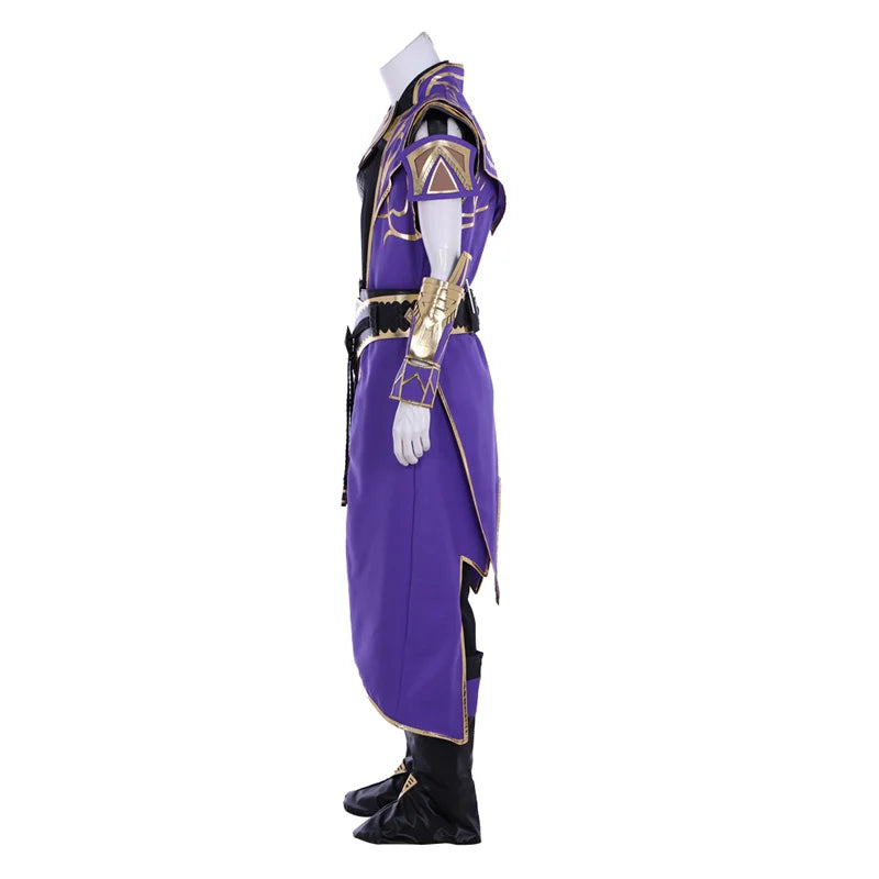 Halloweez Rain Cosplay Costume | Immersive Purple Warrior Outfit with Armguard, Gloves, and Mask