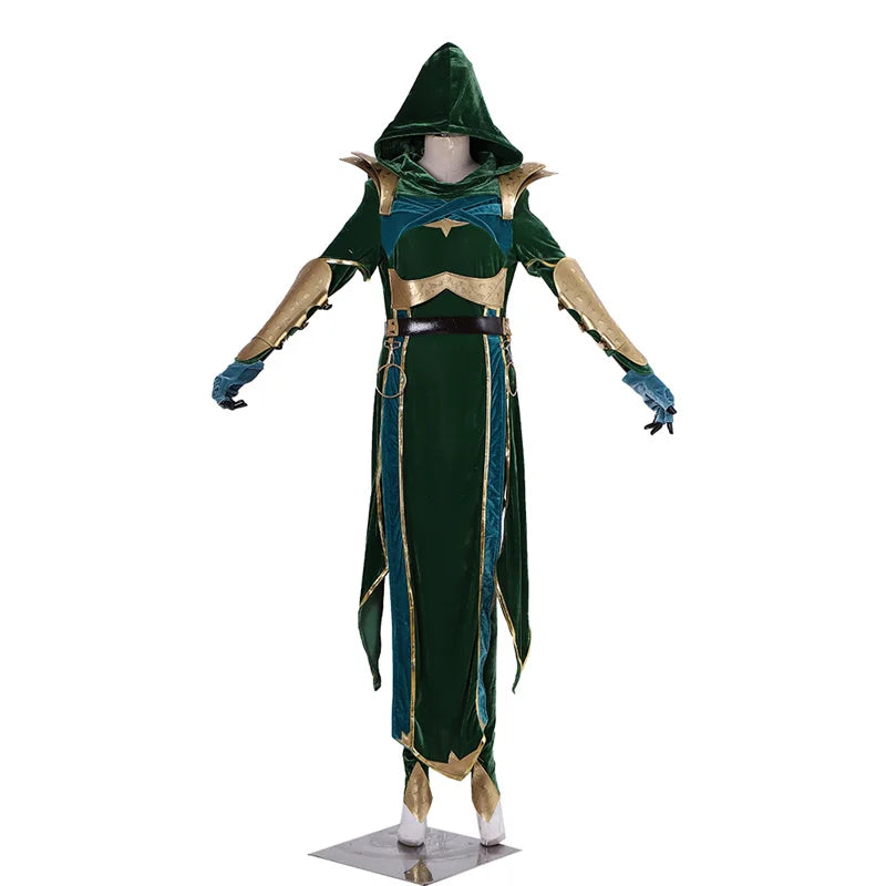 Halloweez Jade Cosplay Costume | Alluring Green Battle Dress for Women | Halloween Carnival Wear