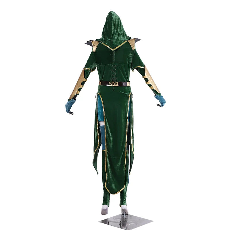 Halloweez Jade Cosplay Costume | Alluring Green Battle Dress for Women | Halloween Carnival Wear