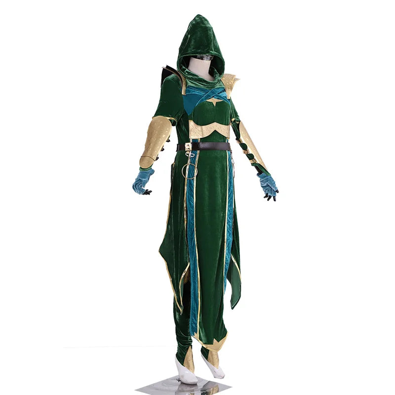 Halloweez Jade Cosplay Costume | Alluring Green Battle Dress for Women | Halloween Carnival Wear