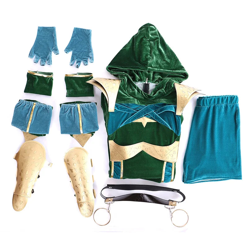 Halloweez Jade Cosplay Costume | Alluring Green Battle Dress for Women | Halloween Carnival Wear