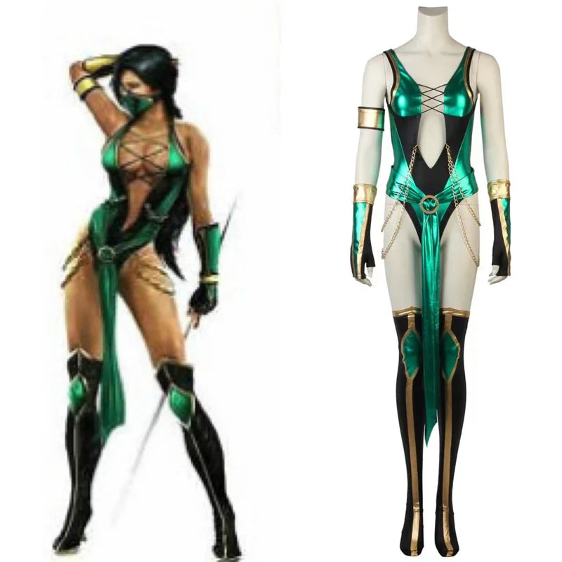 Halloweez Jade Blue Mortal Kombat X Sexy Battle Costume Full Set for Halloween & Cosplay