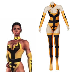 Halloweez Tanya Cosplay Costume | Mortal Kombat X Inspired Yellow Jumpsuit with Gloves & Stockings