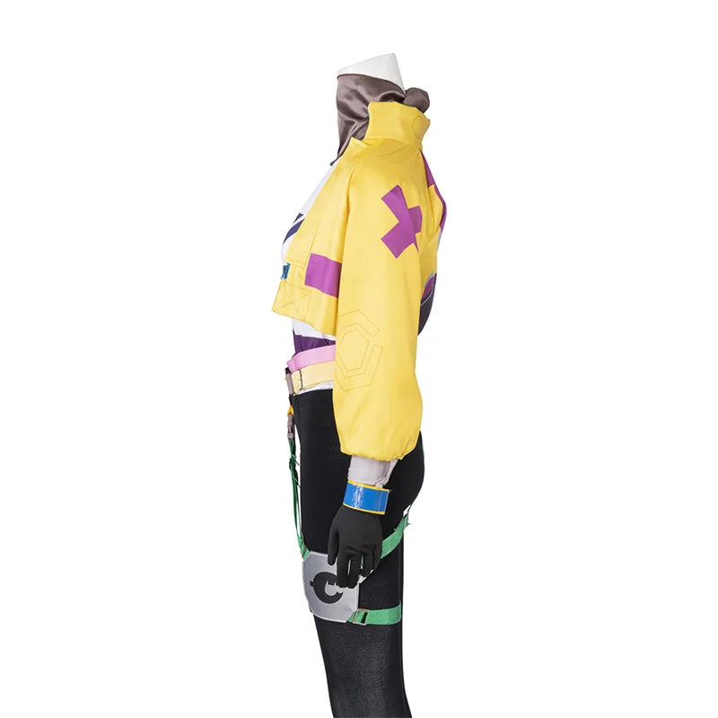 Costume de cosplay Killjoy d'Halloween - Manteau jaune avec sac, ceinture et chapeau pour Halloween et fête