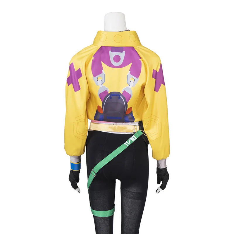 Costume de cosplay Killjoy d'Halloween - Manteau jaune avec sac, ceinture et chapeau pour Halloween et fête