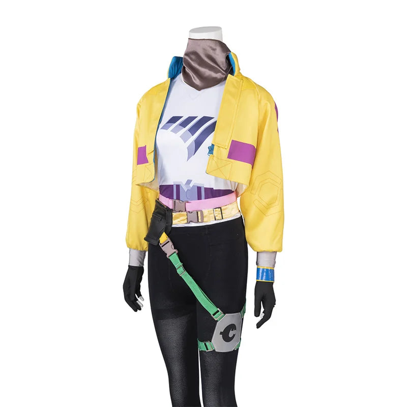 Costume de cosplay Killjoy d'Halloween - Manteau jaune avec sac, ceinture et chapeau pour Halloween et fête