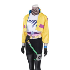 Costume de cosplay Killjoy d'Halloween - Manteau jaune avec sac, ceinture et chapeau pour Halloween et fête