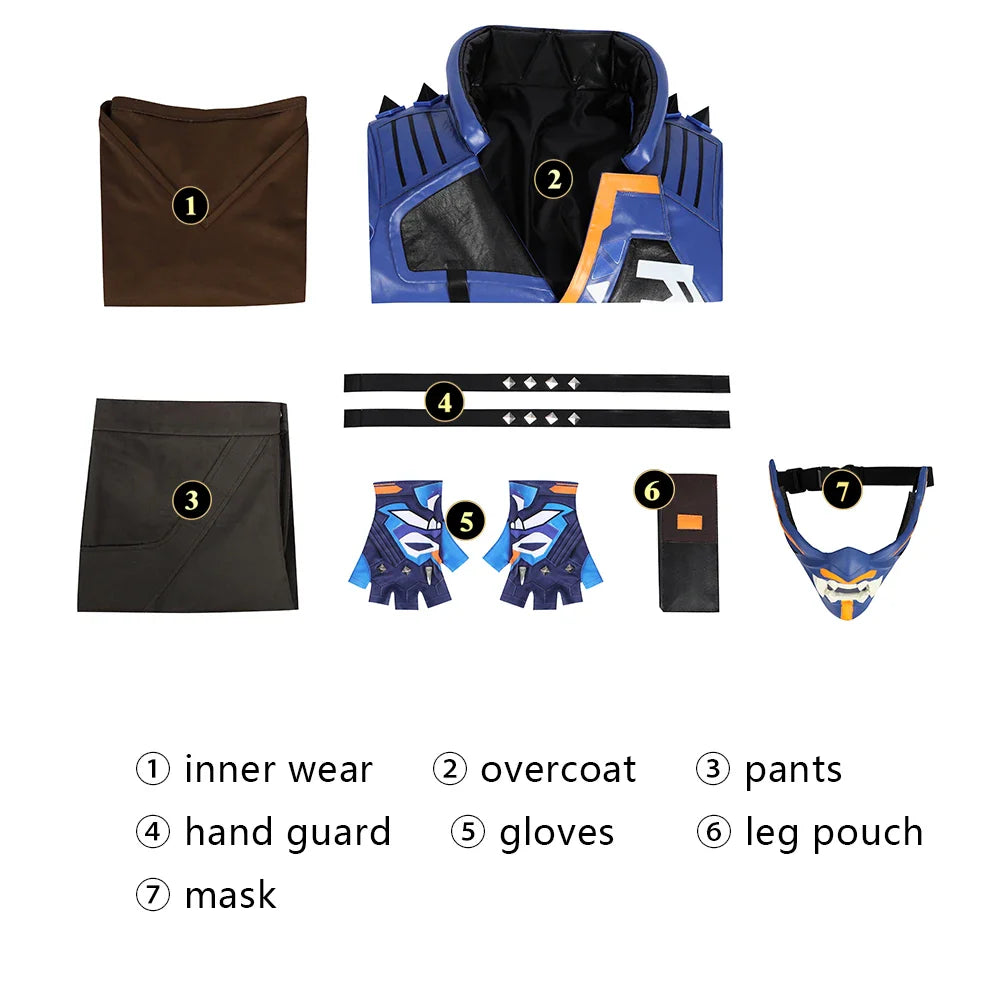 Halloweez Yoru Valorant Cosplay Costume Men's Full Set Jacket Pants Mask