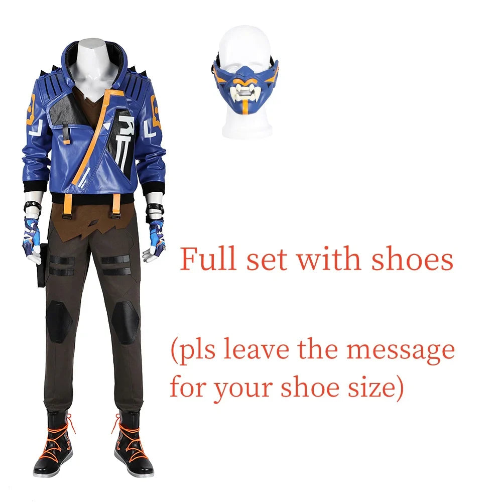 Disfraz de Cosplay de Yoru Valorant para hombre, conjunto completo, chaqueta, pantalones y máscara