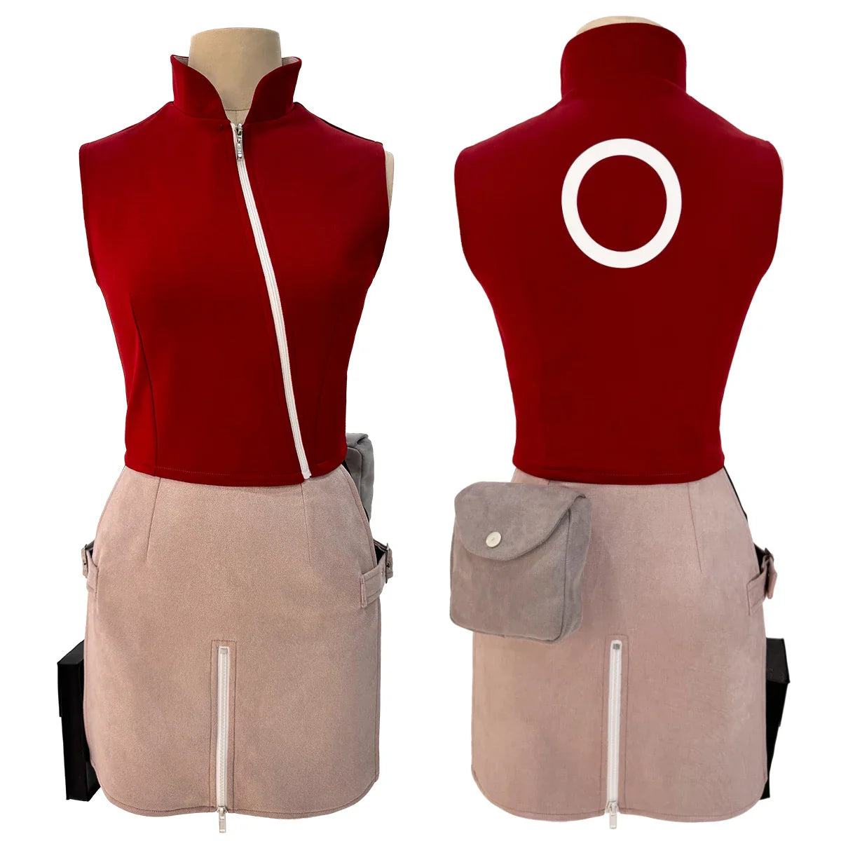 Halloweez Anime Haruno Sakura Cosplay Costume Set - Top, Skirt, Shorts, Pouch - Perfect for Halloween, Thanksgiving, Christmas