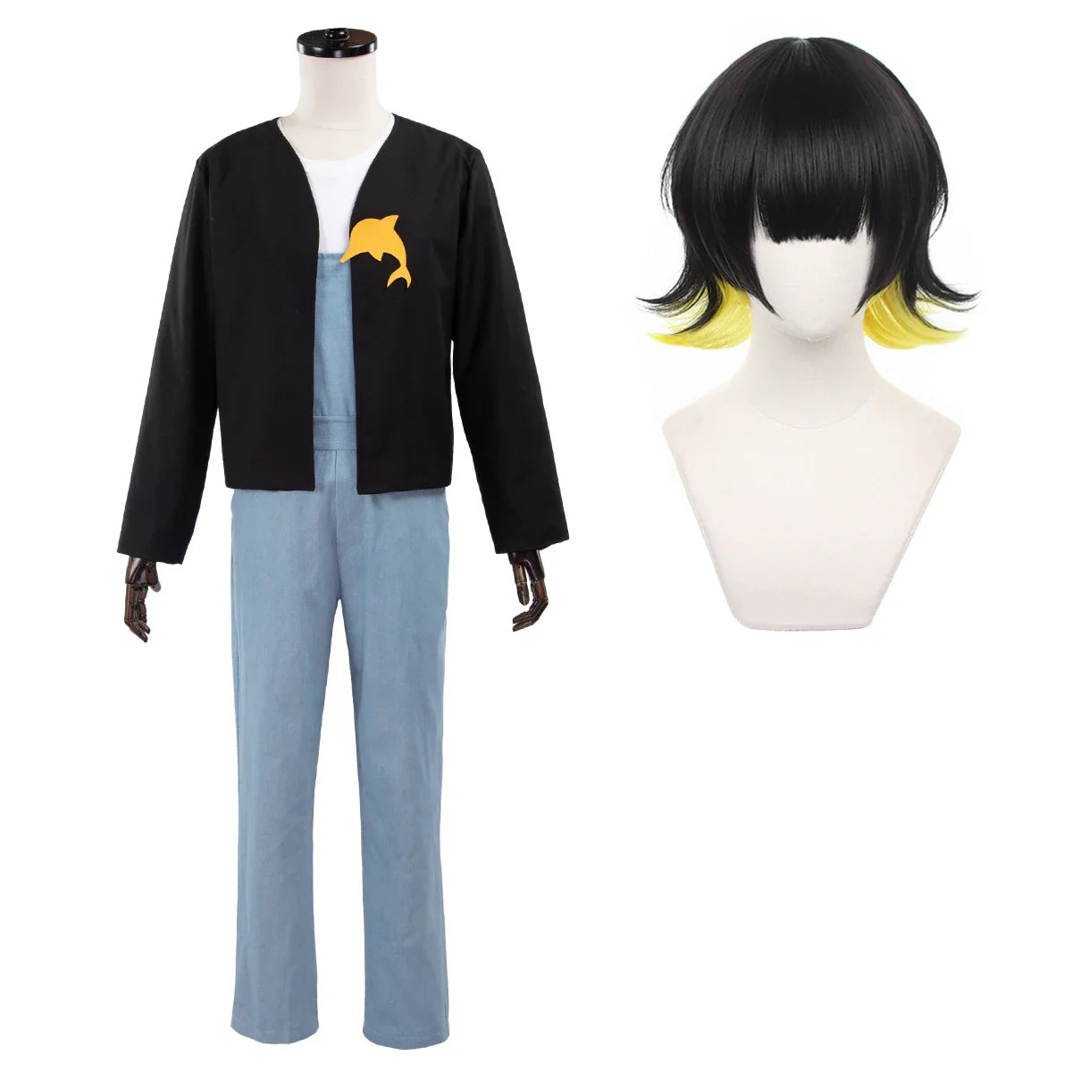 Costume de cosplay animé Halloweez Blue Lock Bachira avec barboteuse, t-shirt, veste et broche dauphin