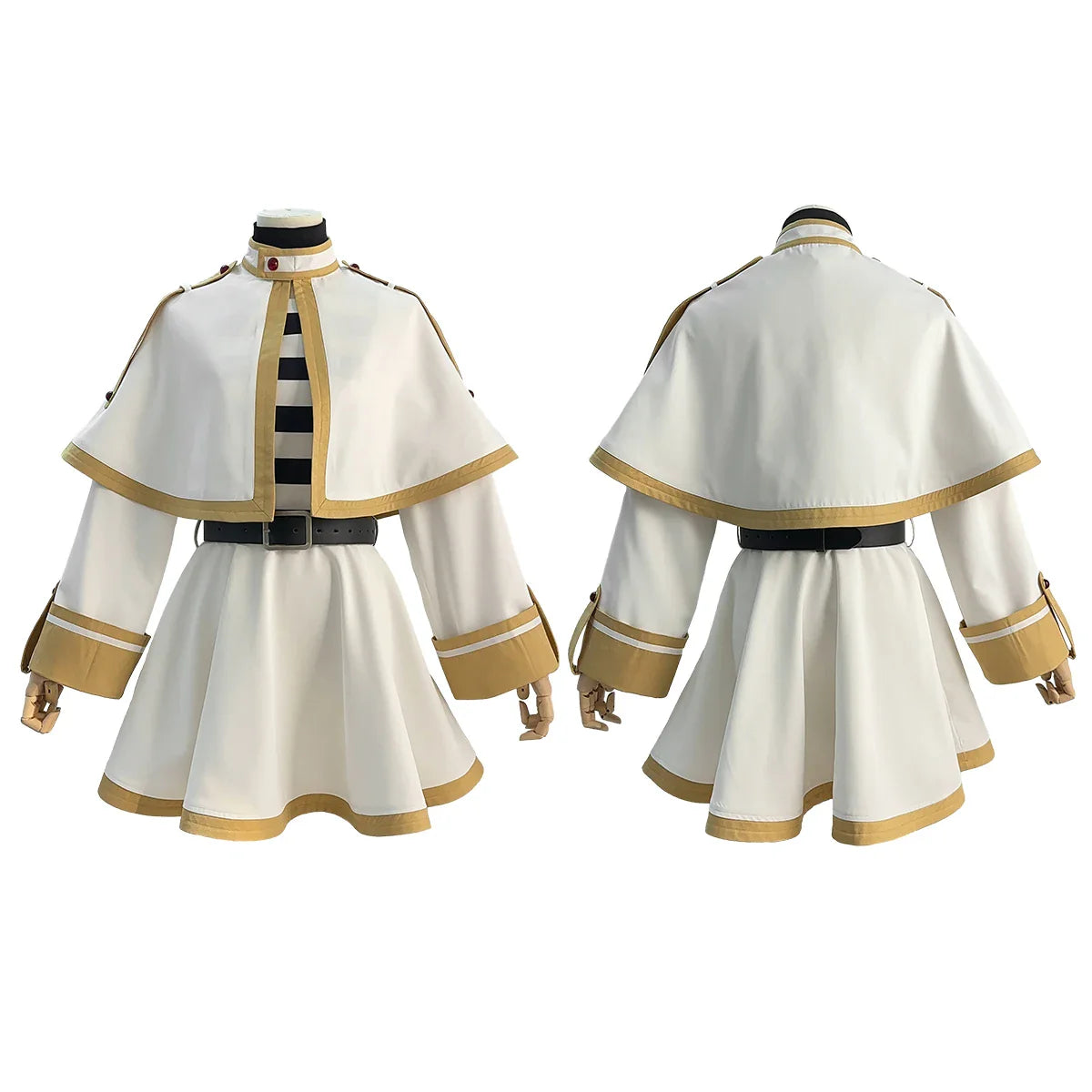 Halloweez Frieren Beyond Journey's End Cosplay Costume with Shawl, Cloak, and Wig - Grey Ponytail Rose Net