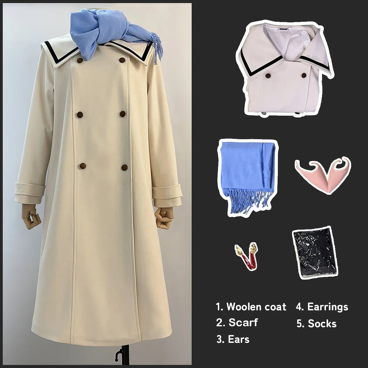 Halloweez Frieren Beyond Journey's End Anime Cosplay Winter Coat Dress with Ponytail Wig for Daily and Festive Wear - Halloweez