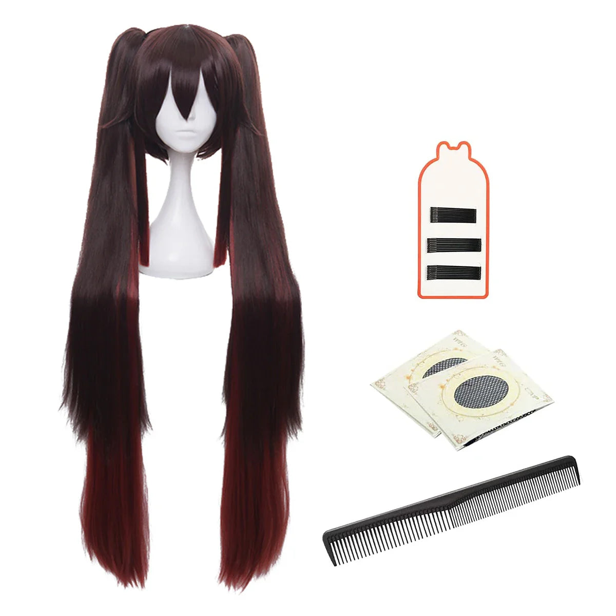Halloweez Genshin Impact Hu Tao Cosplay Wig with Rose Net - Synthetic Fiber, Adjustable
