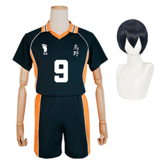 Perruque de cosplay d'anime Halloweez Kageyama Tobio avec ensemble d'uniforme de volley-ball de lycée