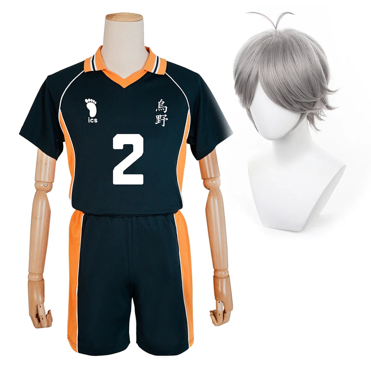 Halloweez Anime Sugawara Koushi Jerseys NO.2 Cosplay Costume Wig KARASUNO High School Volleyball Uniform Top Short Rose NetBody