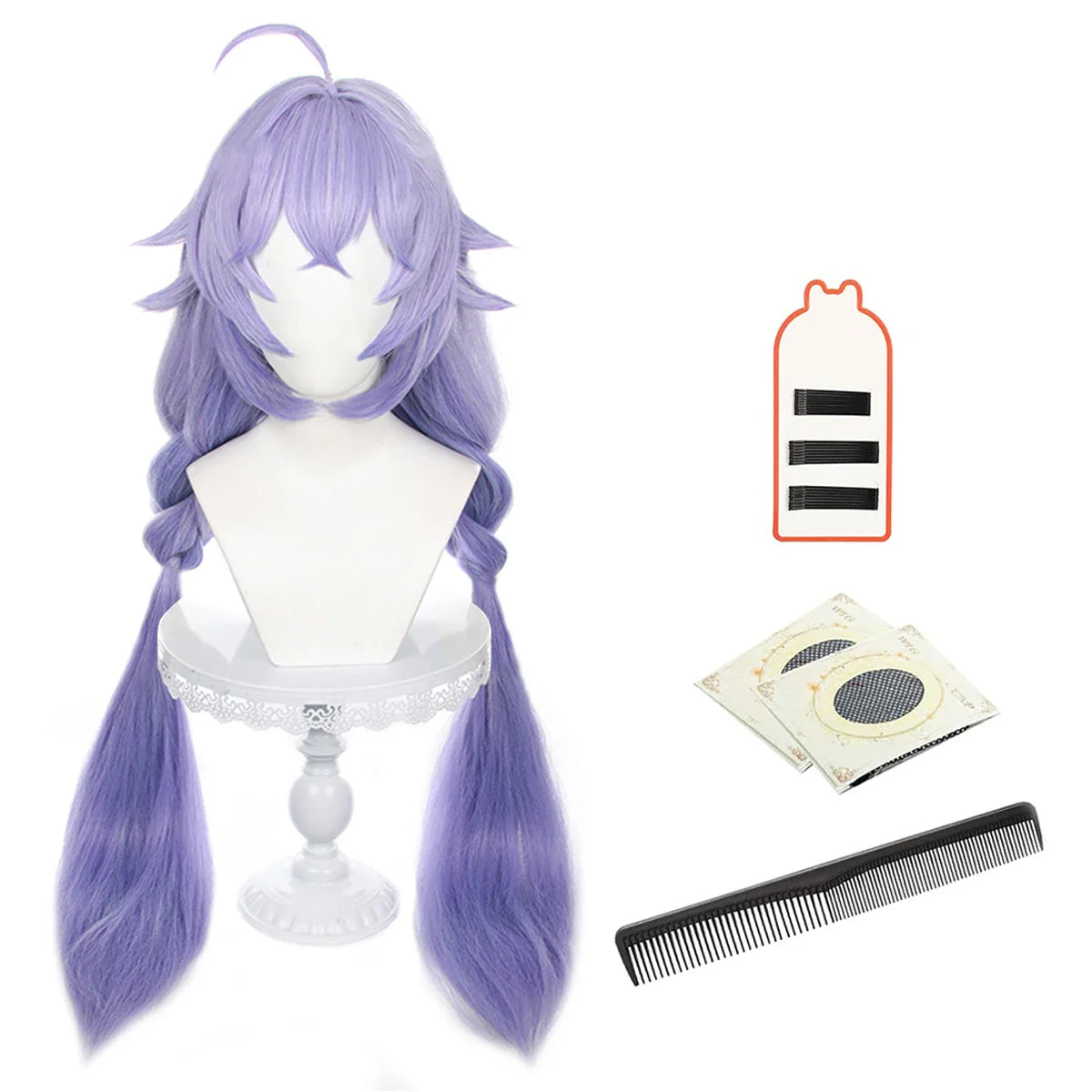 Halloweez Bailu Cosplay Wig Set - Honkai Star Rail Inspired with Horn Clip and Tail Fixer