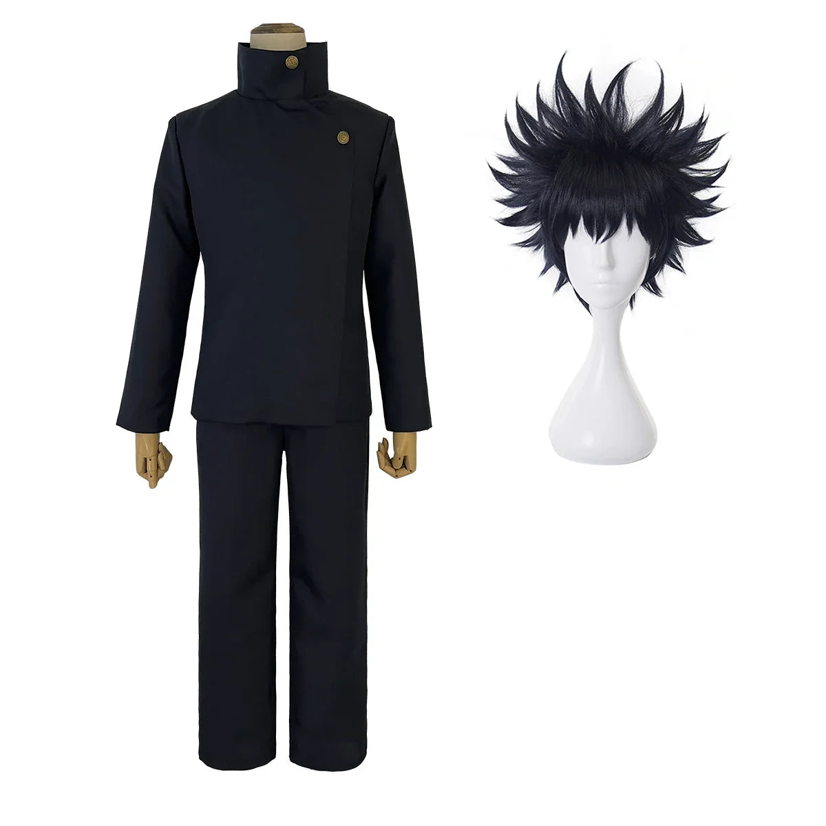 Halloweez Jujutsu JJK Manga Anime Fushiguro Megumi Cosplay Costume Wig with Dark Blue Jacket and Pants - Halloweez
