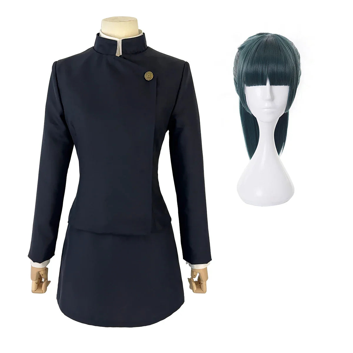 Halloweez Jujutsu JJK Manga Anime Maki Zenin Cosplay Costume Wig with Dark Blue Jacket and Skirt - Synthetic - XS-2XL - Halloweez