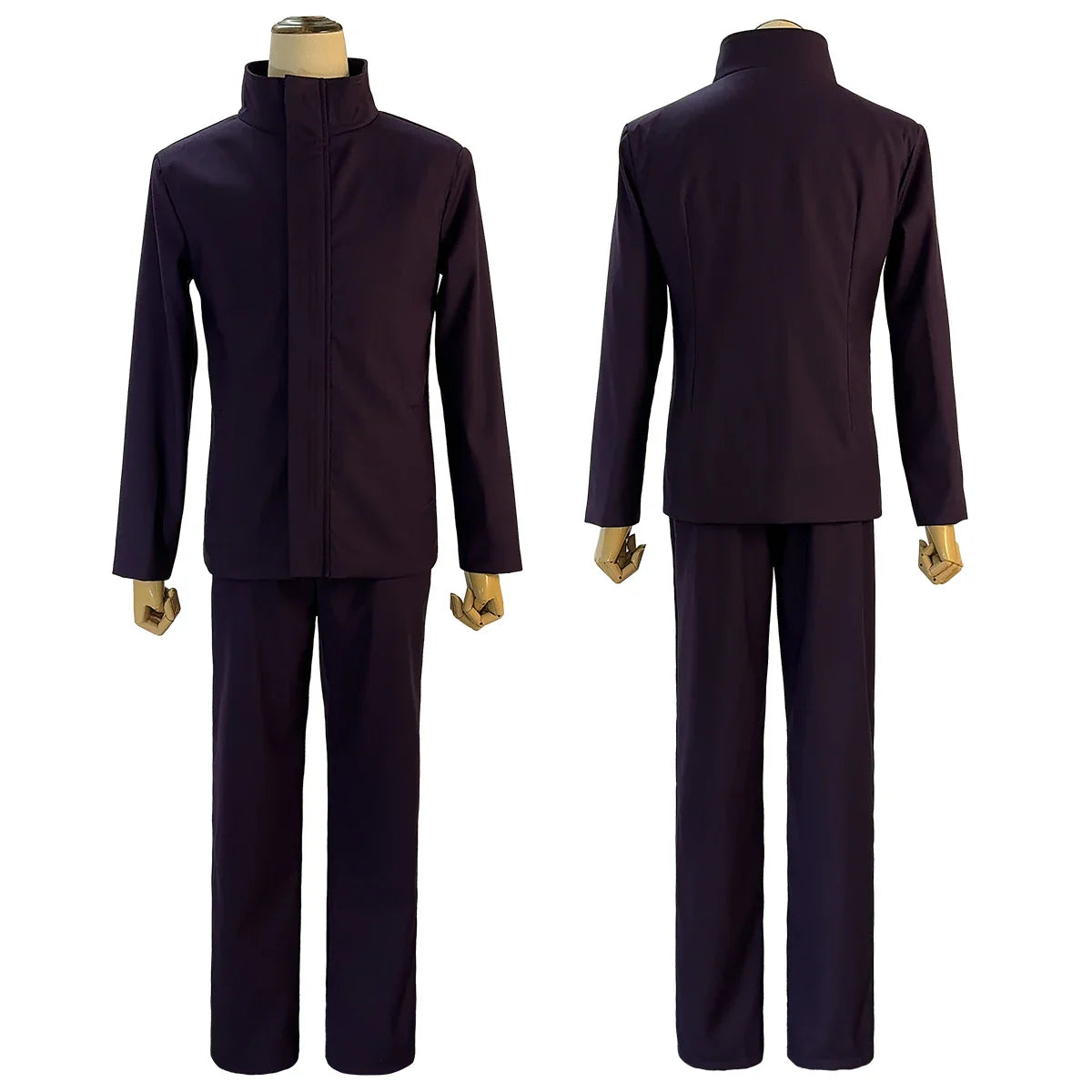 Halloweez Jujutsu Kaisen Satoru Gojo Cosplay Outfit with Black Uniform and Synthetic Wig