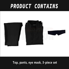 Halloweez Jujutsu Kaisen Satoru Gojo Cosplay Outfit with Black Uniform and Synthetic Wig